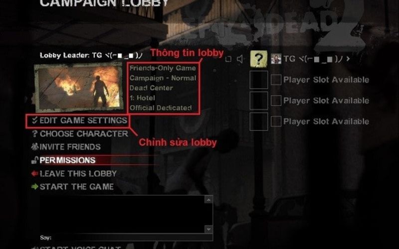 Giao diện của Create Lobby